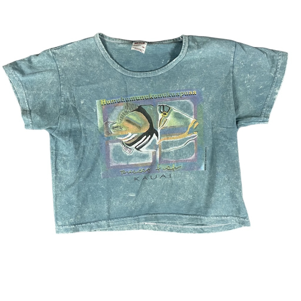 Vintage 1996 Kauai Hawaii Humuhumunukunukuapua’a Fish T Shirt Anvil M Teal 90s